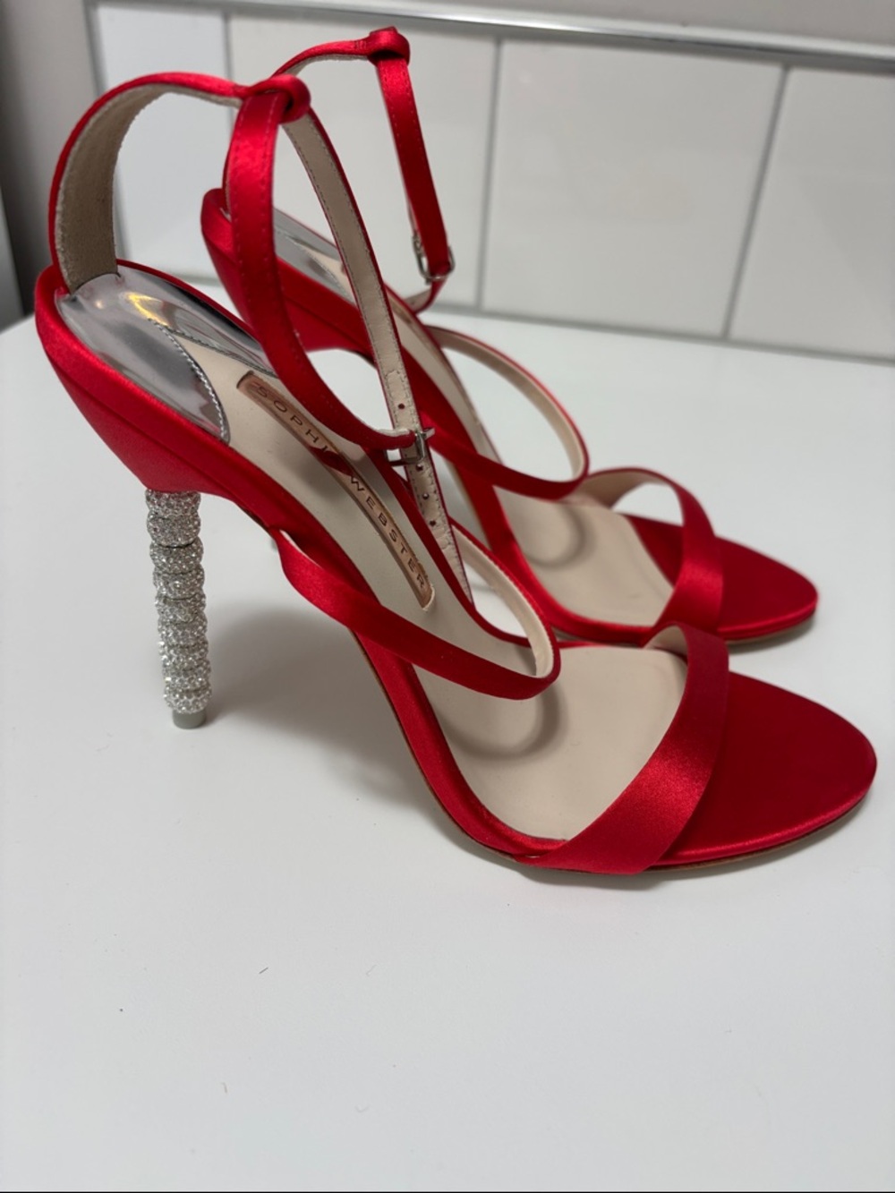 Sophia Webster Red Satin Strappy Heels
